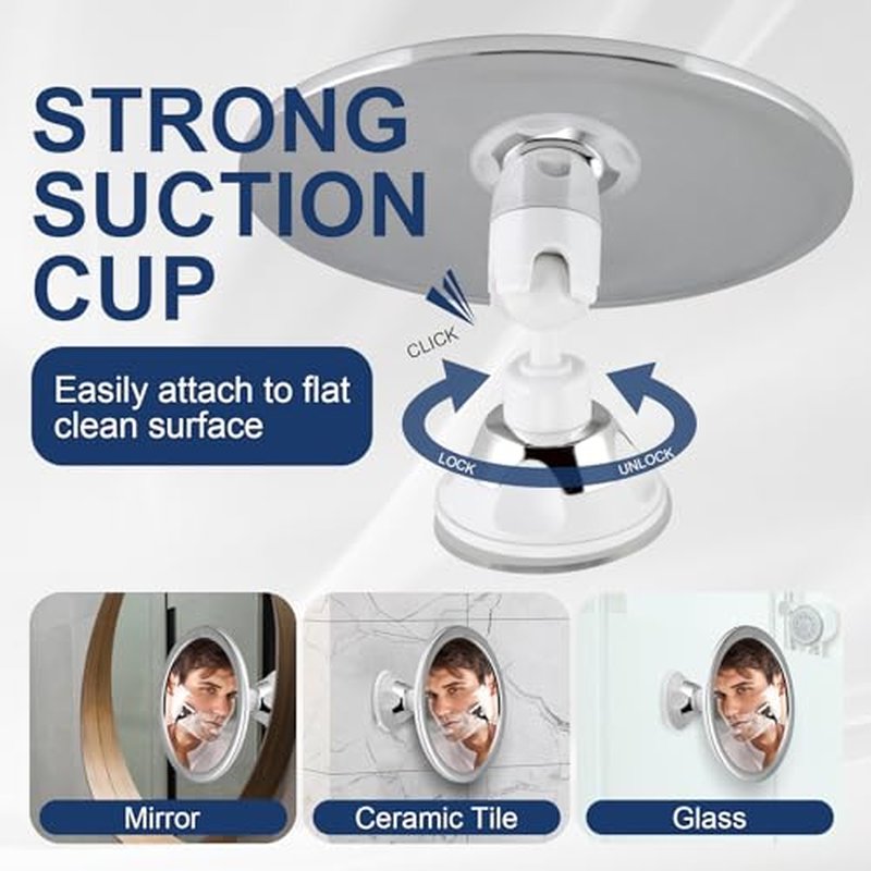 10X Magnifying Shower Mirror for Shaving and Make-up, Shatterproof Bathroom Mirror, Shower Mirror with Silicone Suction Cups, 360° swivelling