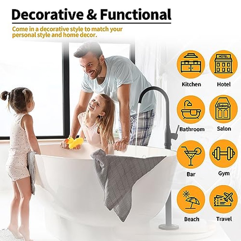 HOMERHYME Microfiber Hand Bath Towels, 6 Pack 25''*15'' Grey Bathroom Hand Towels, All-Purpose Quick Dry Lint Free Soft Absorbent Checkered Washcloth Fingertip Towels Bulk for Travel Gym Hotel