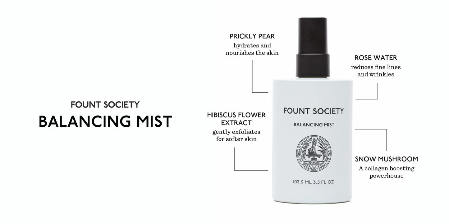 Fount Society Balancing Face Mist - 3.5 fl oz Refreshing Rosewater Facial Mist for Hydration & pH Balance - Lightweight, Soothing Formula with Snow Mushroom - Vegan & Cruelty-Free
