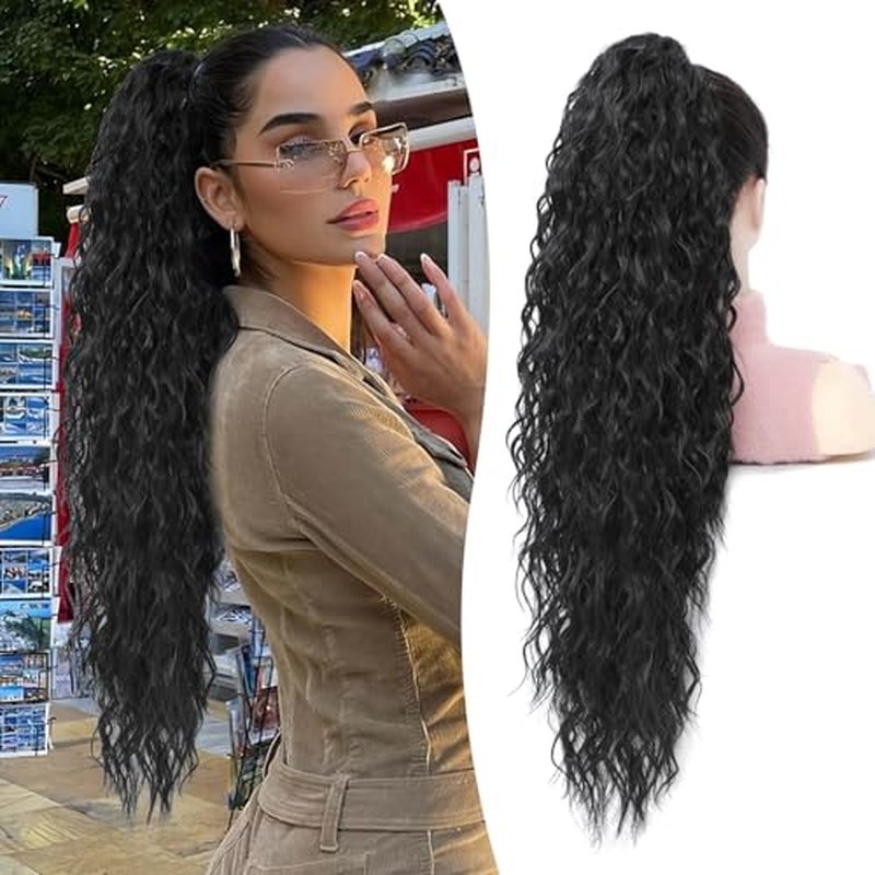 MARJORIE Ponytail Extension,Long Curly Wavy Claw Clip Ponytail Extension 30inch Pony Tails Hair Extensions Black Fake Ponytail Fluffy Natural Clip in Ponytail Hairpiece for Women