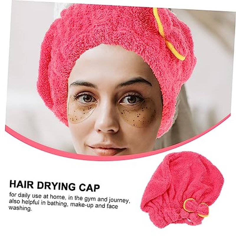FOYTOKI Hair Drying Cap Towel for Hair Shower Hat for Plopping Cap Curly Hair Beaded Headpiece Hair Turbans for Wet Hair Bath Towel Hat Bath Wipes Shower Cap Rosy