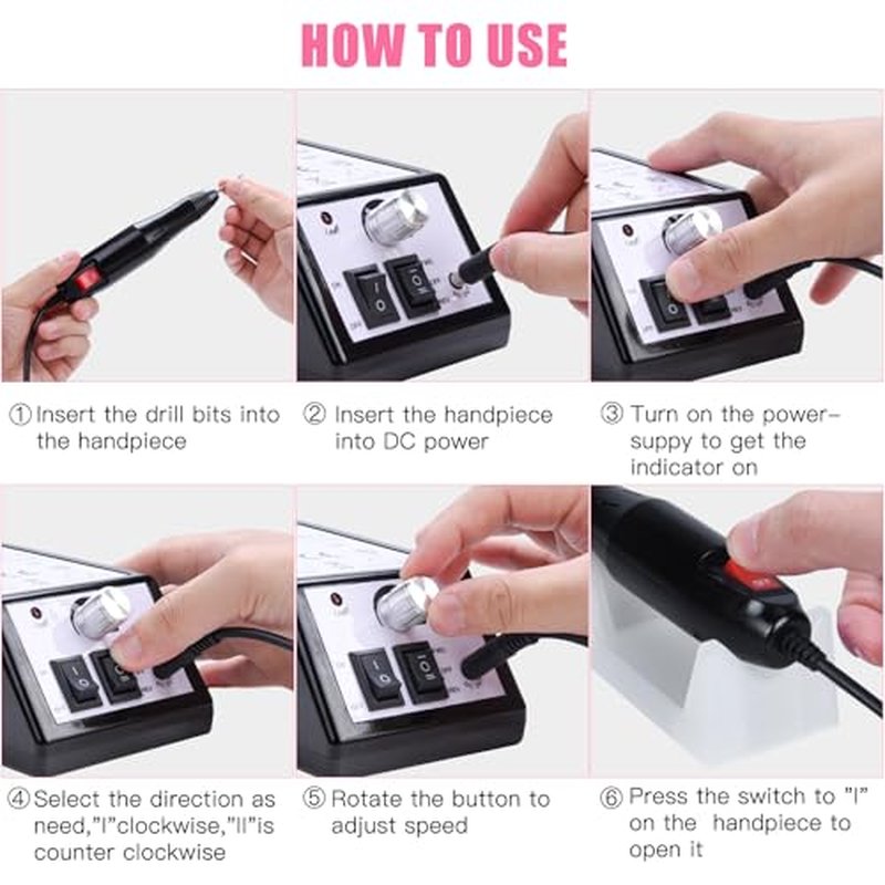 Cadrim Electric Nail Drill, Adjustable Nail File Machine Set with Sanding Bands for Manicure Pedicure Acrylic Nails Gel Glazing Nail Art Polisher (Black)