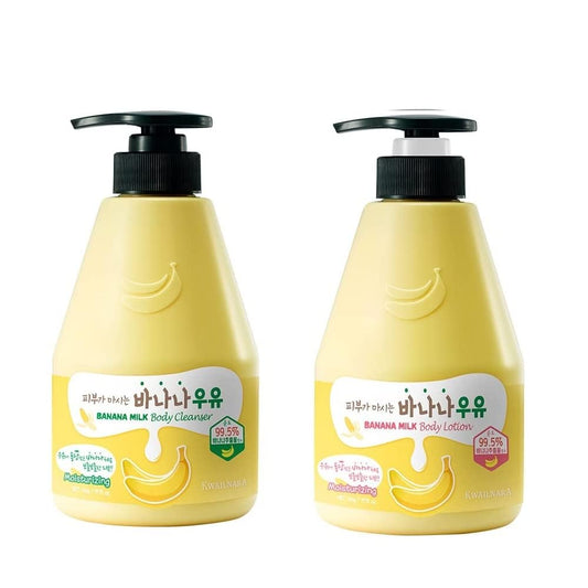 Kwailnara Banana Milk Body Wash & Lotion Set - Korean Skincare Duo for Soft Skin | 19.75 Oz Each | Paraben-Free
