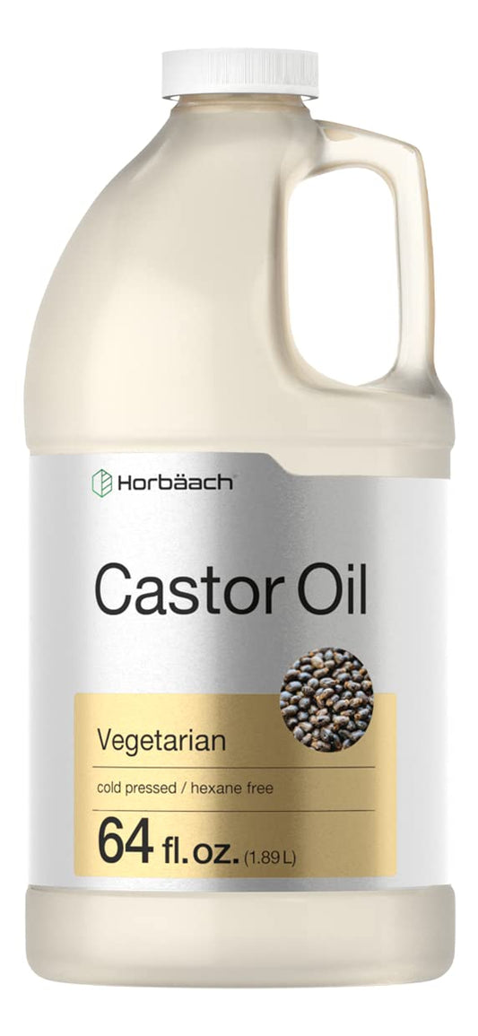 Horbäach Castor Oil 64oz | for Hair, Eyelashes & Eyebrows | Hexane Free & Cold Pressed | Vegetarian, Non-GMO
