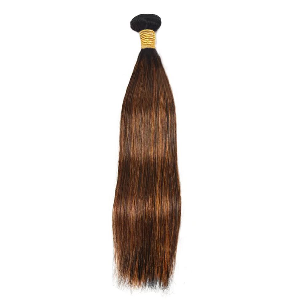 P4/30 Bundles Light Brown Human Hair Bundles Highlight Straight Bundles Brazilian Unprocessed Virgin Hair 1 Bundle 18 Inch Two Tone Brown Light Brown Bundles Human Hair Weave for Women