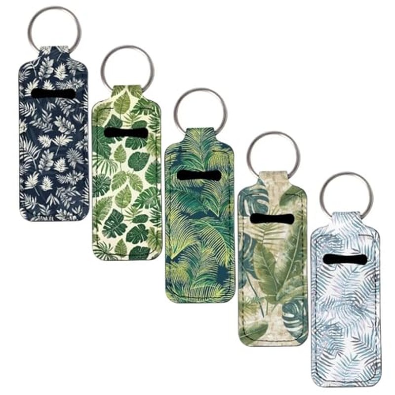 SEANATIVE Tropical Leaf Lipstick Lip Gloss Lip Balm Chapstick Holder Keychain Lipstick Tube Holder Clip-on Lip Gloss Travel Storage Accessories for Women