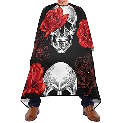 Skull And Red Roses Barber Cape Salon Cape Haircut Apron Hair Cut Cape Waterproof, 55"x65"