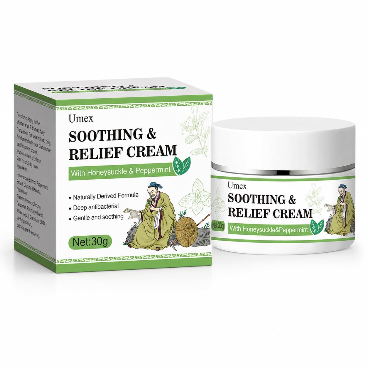 Umex Face & Body Moisturizer, Hydrating Moisturizing Cream for Dry, Sensitive & Rough Skin, with Honeysuckle & Mint, Softens & Nourishes Skin, Non-Greasy Formula