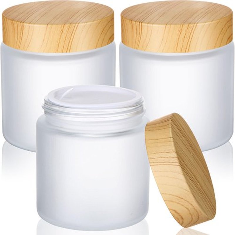 Geiserailie Glass Cosmetic Containers Empty Sample Jars with Leak Proof Lids Makeup Sample Containers for Lotion Cream Cosmetic (3 Pieces,100 Gram)