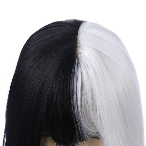PATTNIUM Black White Bob Wig Short Straight Wig with Bangs Two Color Bob Wig for Women and Girls Synthetic Wig (Black White)