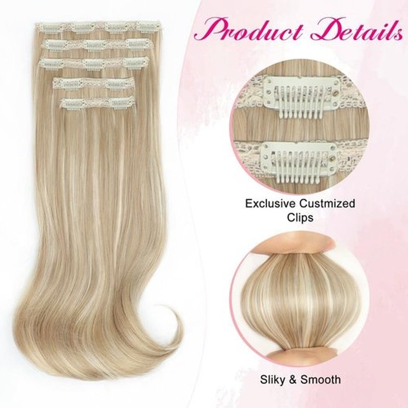 SUZYACCKR Clip in Hair Extensions For Women，Beach Blonde Long Stright Layered Hair Extensions 5PCS Hair Extension Thick Set Natural Soft Hair