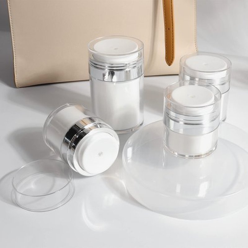 3Pack Airless Pump Jars Mixed(0.5Oz+1.0Oz+1.7Oz) Moisturizer Pump Dispenser Air Pump Container for Cream, Cream Jar Vacuum Empty Bottle Dispenser Essentials Cosmetic Jar