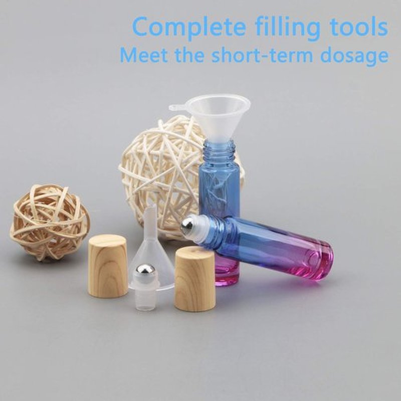 Newzoll 8 Pcs 10 ml (1/3 oz) Glass Roll on Bottles Blue Purple Gradient Roller Bottles Vials Container for Essential Oils Perfume Lip Balms