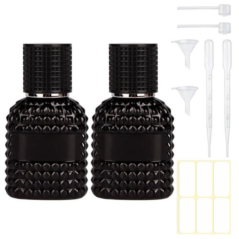 Gsteng Refillable Spray Perfume Bottles, Clear Thick Glass Empty Perfume Bottle, Gold&Silver Perfume Atomizer,Travel Cologne Sprayer Bottles. (Black, 1 Ounces)