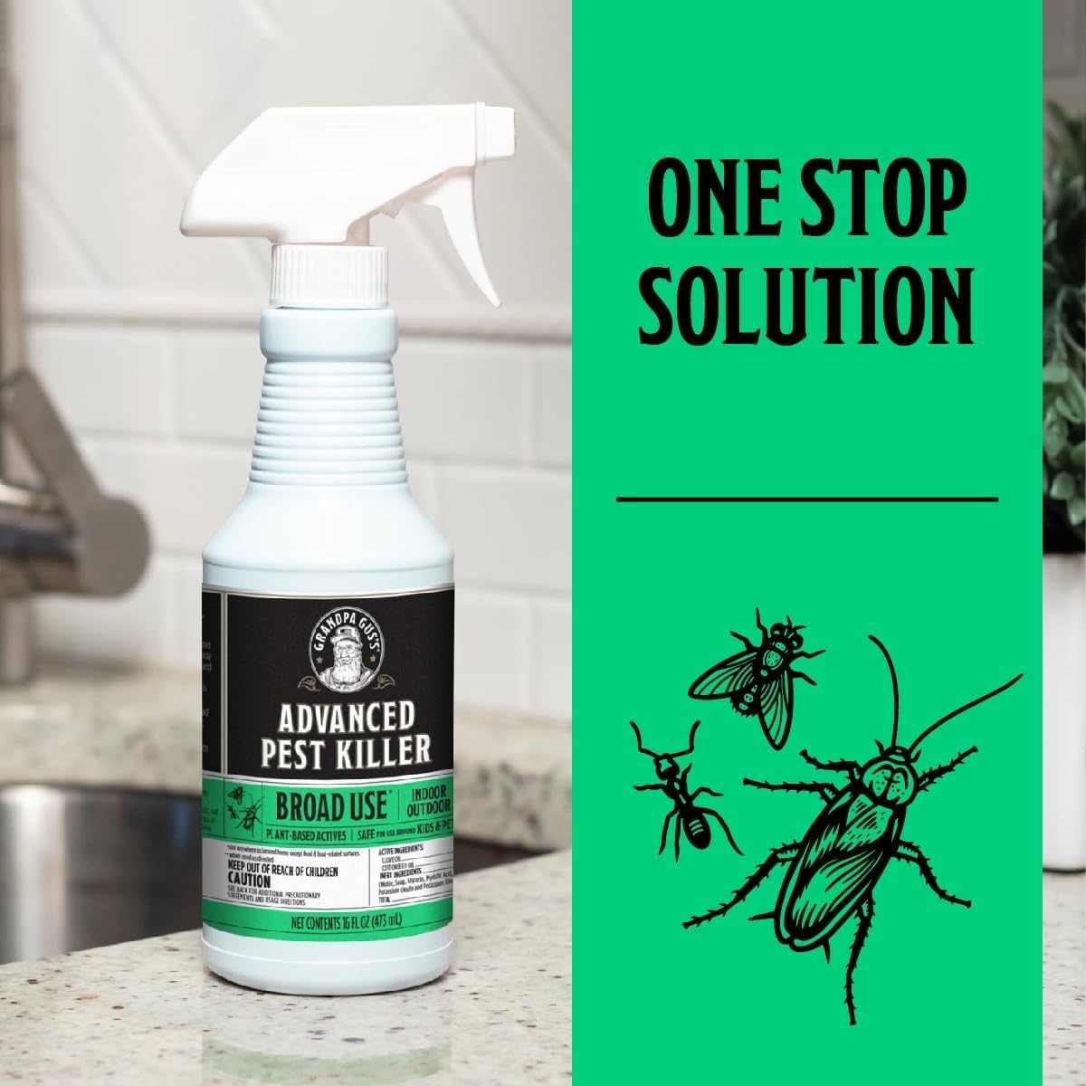 Advanced Pest Killer Bug Spray - Indoor & Outdoor Solution for Ants, Roaches, Spiders & More | Kid & Pet Safe, 16 fl oz