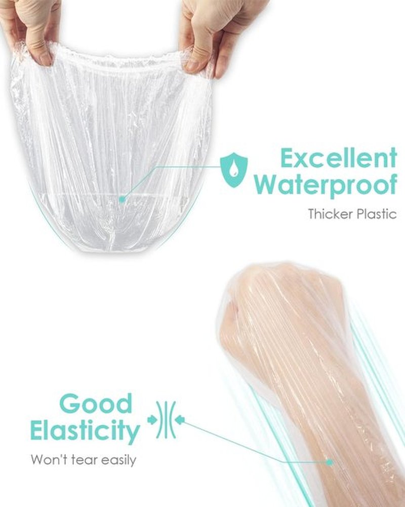 Auban 100PCS Disposable Shower Caps, Hair Cap Large Plastic Clear Thick Waterproof Bath Caps For Women, Hotel Travel Essentials Accessories Deep Conditioning Hair Care Cleaning Supplies(17.3")