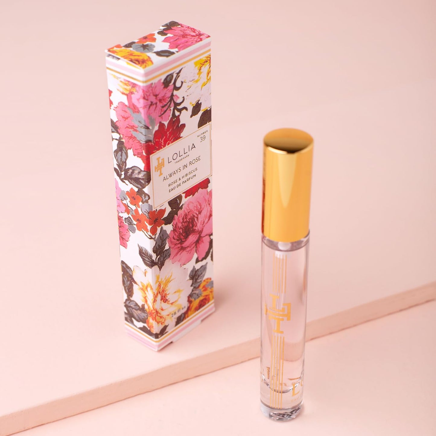 LOLLIA Always in Rose Travel Eau de Parfum, .28 fl. oz. - Rose & Hibiscus Beautifully Captivating Women's Fragrance, Travel Size Perfume Spray