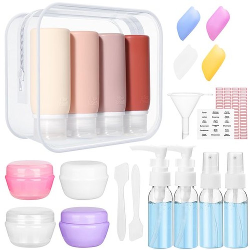 Muslish 21 Pack Travel Bottles for Toiletries, Leak-Proof TSA Compliant Silicone Travel Size Containers for Shampoo and Conditioner, BPA Free with Toiletry Bag (Cream)