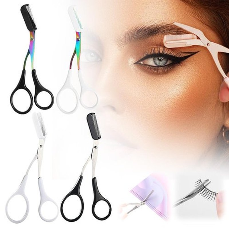 Eyebrow Trimming Scissors, Eyebrow Scissors with Comb, Non-Slip Eyebrow Trimming Razor, Hair Removal Eyebrow Scissors Makeup Tool, Precision Eyebrow Trimming Scissors Gifts for Men Women (A-Mix)