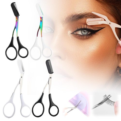 Eyebrow Trimming Scissors, Eyebrow Scissors with Comb, Non-Slip Eyebrow Trimming Razor, Hair Removal Eyebrow Scissors Makeup Tool, Precision Eyebrow Trimming Scissors Gifts for Men Women (A-Mix)