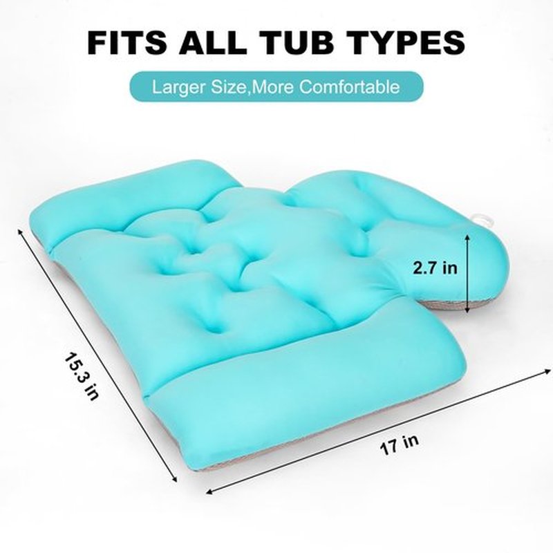 Bath Pillow Bathtub Pillow, Bath Pillows for Tub with Mesh Laundry Bag & Non-Slip Suction Cups, Spa Cushion for Head, Neck and Back Support | Ocean Blue