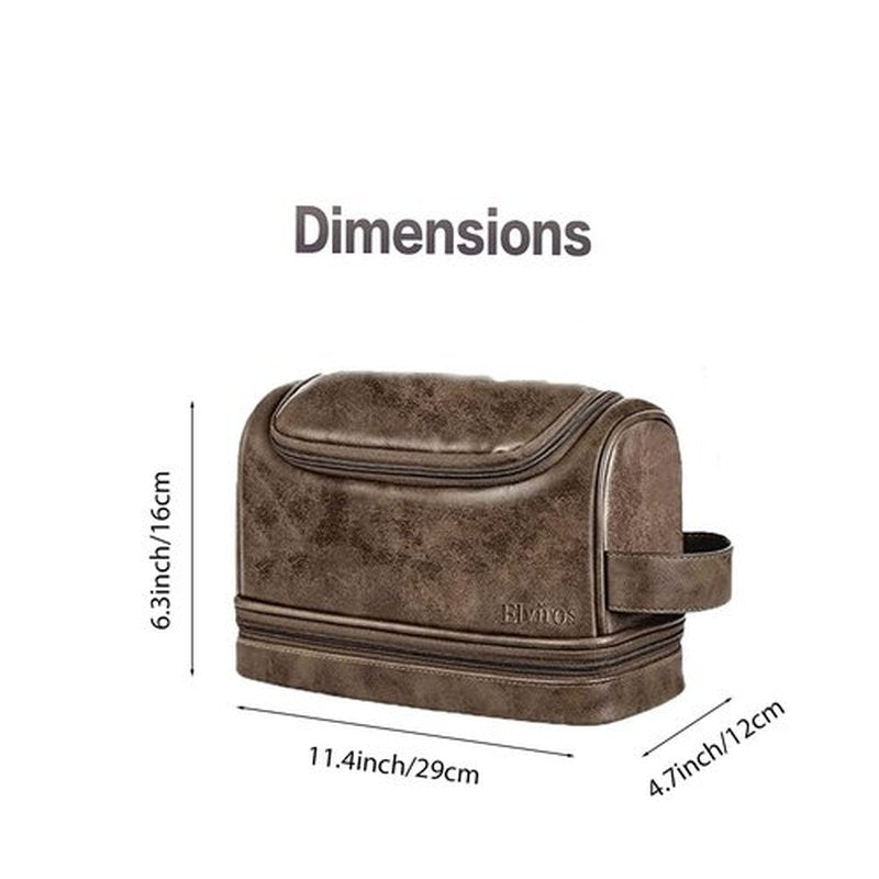 Elviros Toiletry Bag, Mens Leather Travel Organizer Kit with hanging hook, Large Water-resistant Toiletries Bathroom Shaving Bags for Women (Coffee)