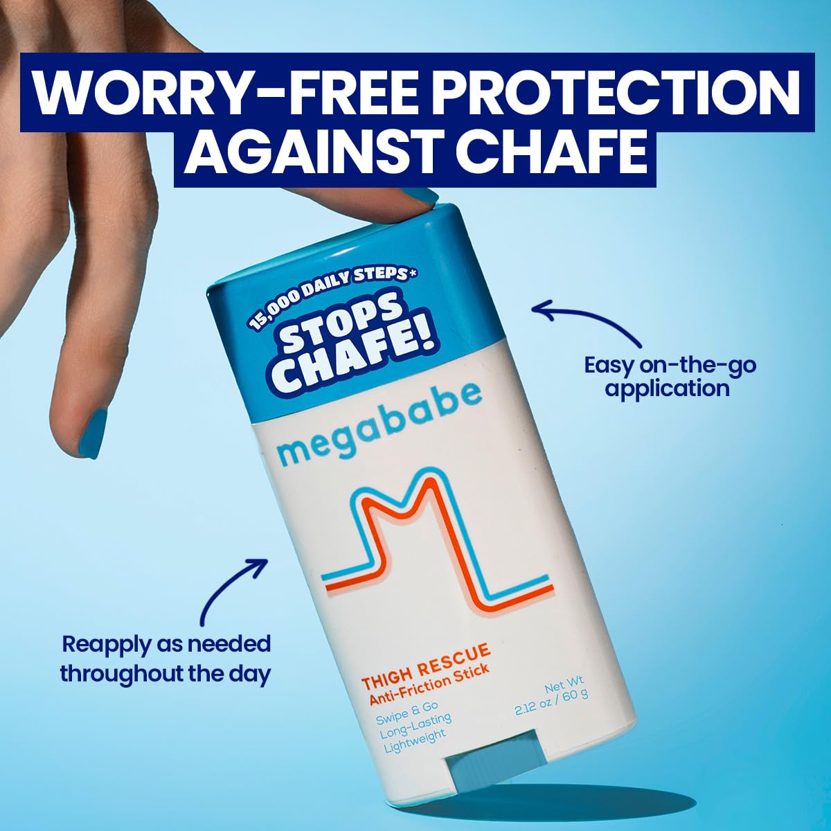 Megababe Thigh Rescue Anti-Chafe Stick | Prevents skin chafe & irritation | Thighs, arms, bra-lines & more | Summer and Hot Weather Essentials | 2.12oz (Pack of 1)