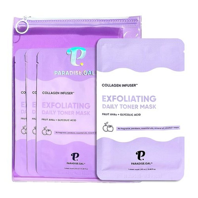 ParadiseGal Exfoliating Face Masks (10-Pack) Korean Skincare Infused with Exfoliating Collagen, AHA, Glycolic Acid, BHA, Niacinamide & Ceramide - Revitalizing Solution for Smooth, Radiant Skin