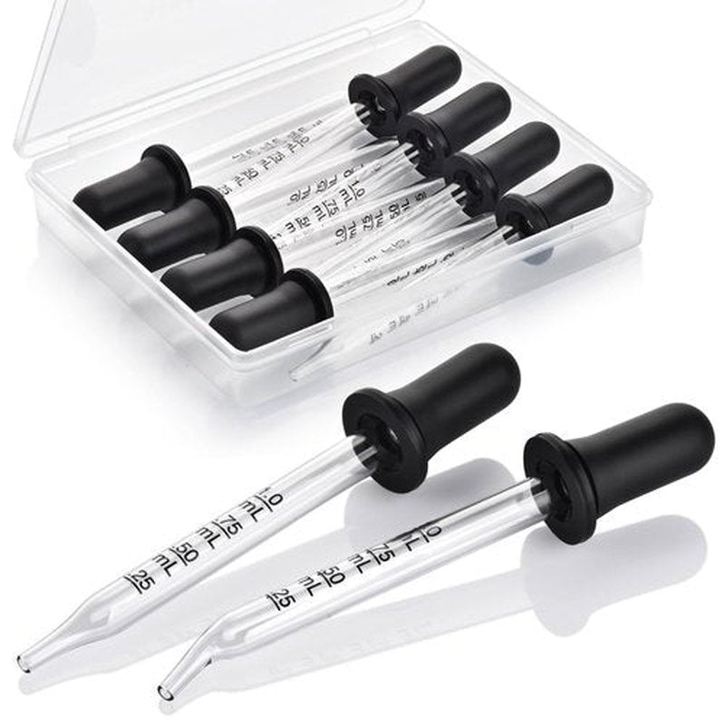 Herain 8 Pack Glass Pipette Dropper, Ear and Eye Dropper Bent & Straight Tips, 1 ml Droppers for Essential Oils, Lab, Health Care, Crafts, Measuring and Transferring a Variety of Liquids