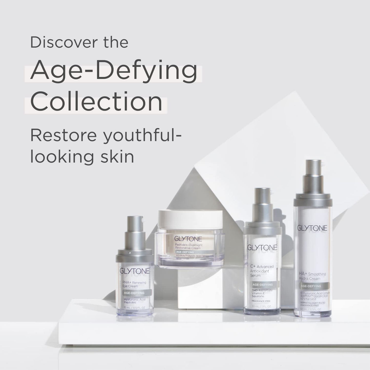 Glytone Age-Defying PHA+ Renewing Eye Cream for Wrinkles| Anti aging Under Eye Cream with Hyaluronic Acid Peptides| Targets Puffiness, Bags, Wrinkles & Dark Circles| Brightening Moisturizer| 0.5 Fl oz