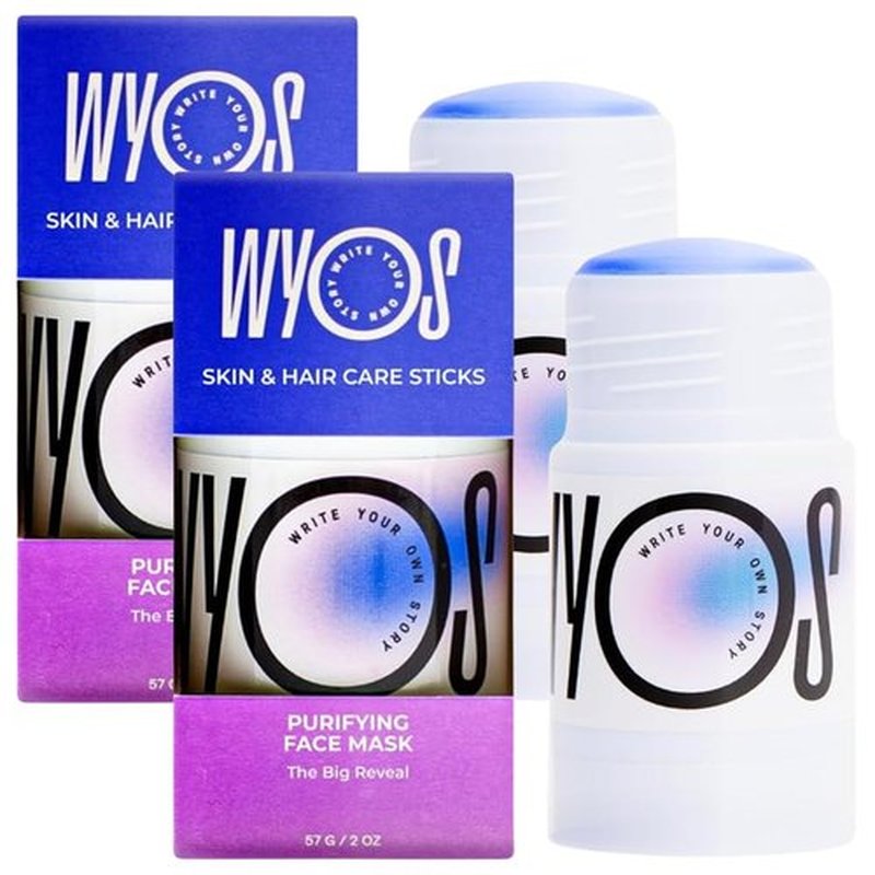 WYOS Clay Face Mask Sticks 2 Pack, Travel Friendly, Leak Free, No Mess, Purifying Deep Pore Cleansing White Clay Treatment, Antioxidants, Vegan, Cruelty Free, Clean Formula, Sulfate Free, Paraben Free