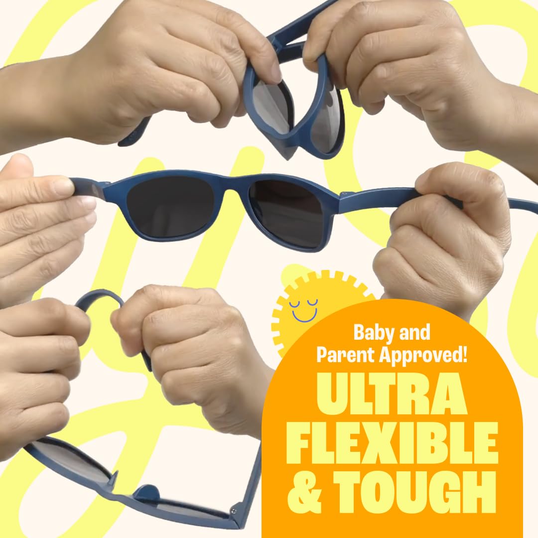 BABY SUNNIES Polarized Baby Sunglasses with Strap - Unbreakable Flexible Infant Sunglasses for Toddlers & Newborns 0-24 Months - Navy Blue - Baby Beach Essentials - Infant Travel Essentials