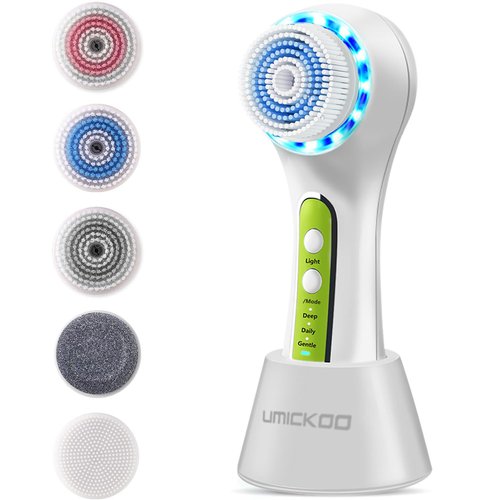 UMICKOO Face Scrubber Exfoliator,Facial Cleansing Brush Rechargeable IPX7 Waterproof with 5 Brush Heads,Electric Face Spin Brush for Exfoliating, Massaging and Deep Cleansing