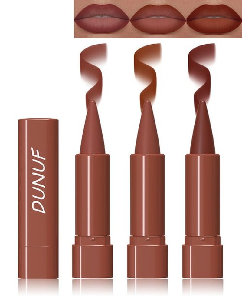 3 Colors Nude Matte Gradient Lipstick and Lip Liner Set, High Pigmented Velvet Smooth Red Lip Crayon Liner Makeup Pen, Women Long Lasting Smudge Proof Brown Lipstick and Lip Liners Combo,02+04+08