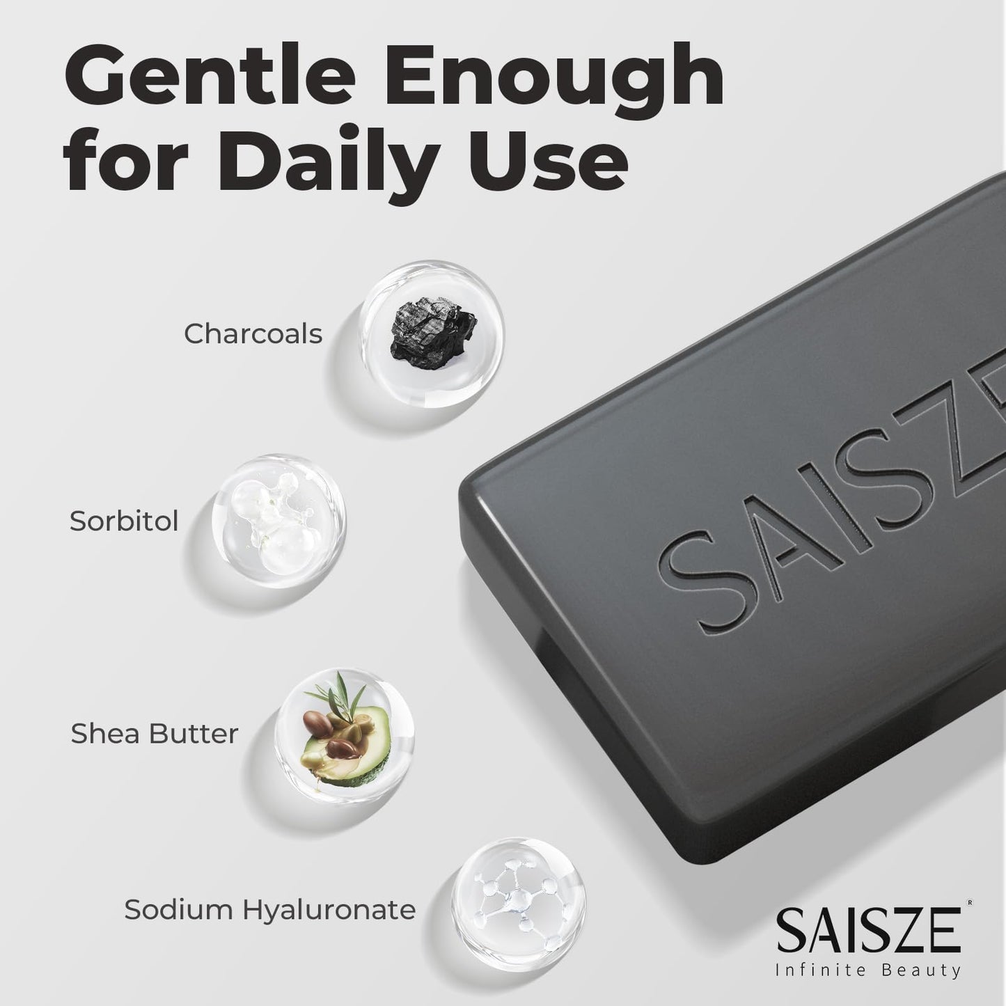 SAISZE Activated Charcoal Soap Bar for Acne and Oil Skin, Natural Black Soap for Face and Body Paraben and Sulfate-Free, 8 Ounce