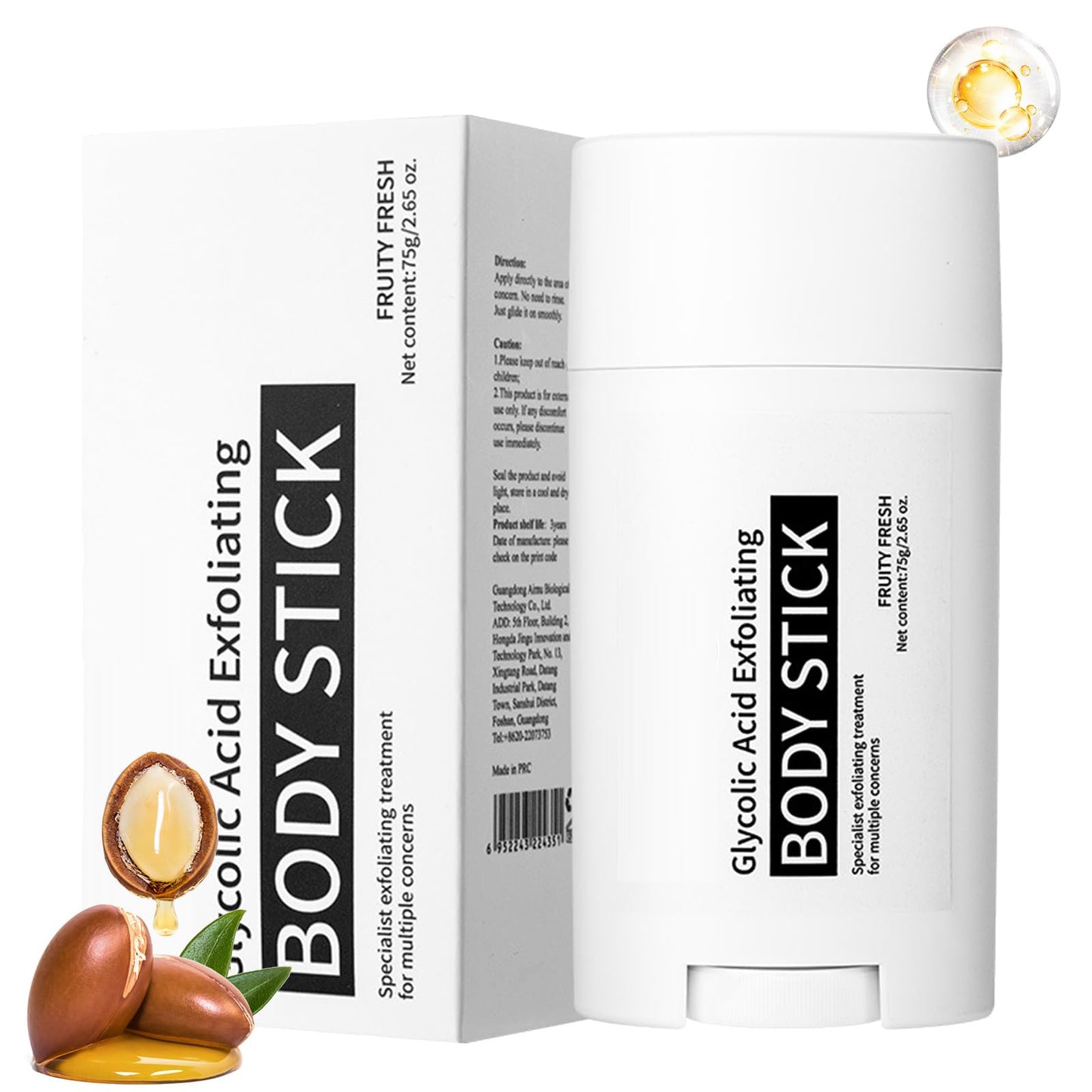 TUOSHITONG Glycolic Acid Exfoliating Body Stick,Exfoliating Lotion Stick,Smooths Rough Skin,Reduces the Appearance of Cellulite,Effect Radiant Skin,BodyCare Balm for Underarms,Legs,Body /2.65 Oz