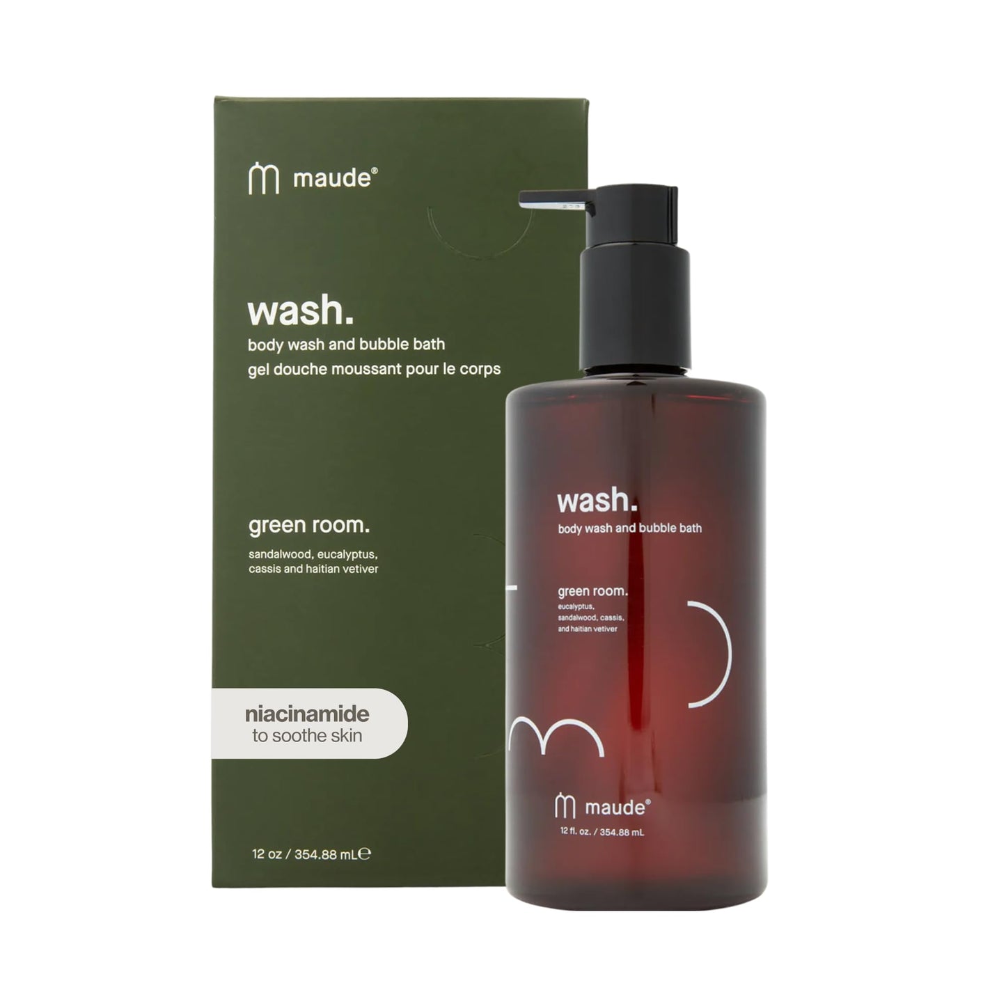 MAUDE Wash No. 3 - pH Balanced Moisturizing Body Wash + Bubble Bath with Smoothing Niacinamide + Aloe - Relaxing Self Care Gifts - Sandalwood + Eucalyptus Scented (12 oz)