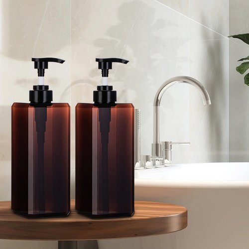 Yebeauty Pump Bottle Dispenser, 27oz 800ml Empty Plastic Shampoo Pump Dispenser Shower Soap Dispenser Refillable Liquid Containers for Conditioner Body Wash, Bathroom Kitchen, 2 Pack Brown