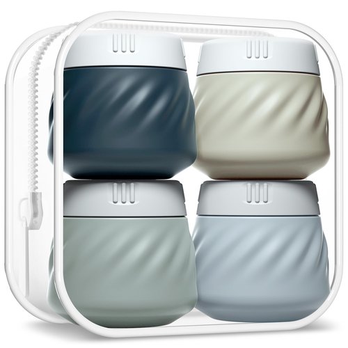 Gemice Travel Containers for Toiletries, Silicone Cream Jars TSA Approved Travel Size Containers with Toiletry Bag, Wide Mouth Leak-proof Travel Accessories with Lid for Cosmetic Cream (4 Pack)