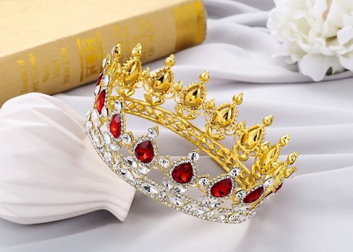 S SNUOY Red Crowns Cake Topper Birthday Crown for Women Gold Queen Tiaras and Crowns for Wedding Party Headpiece