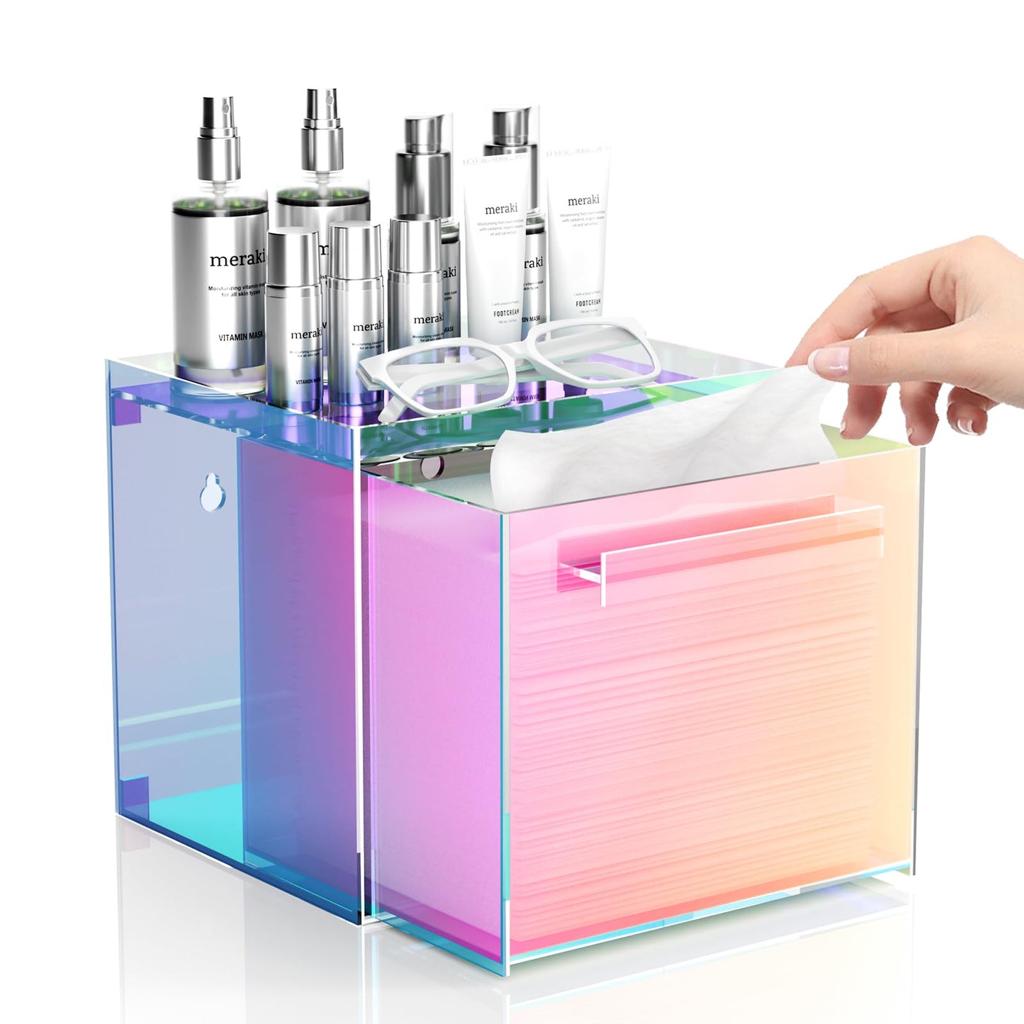TAINESS Acrylic Disposable Facial Towels Holder, Wall-Mounted, Rainbow