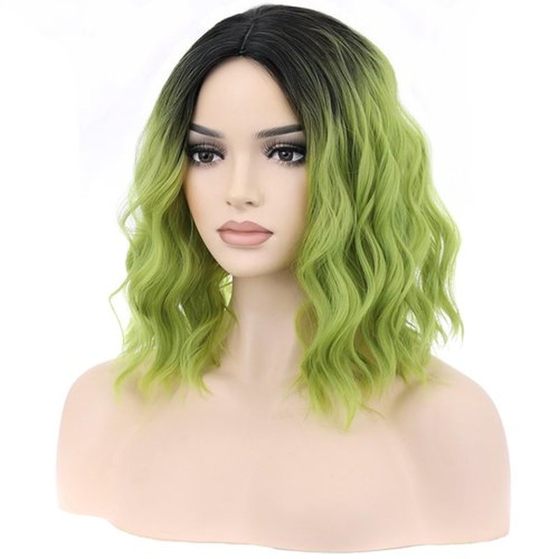 BERON Ombre Green Women Girls Wig Short Curly Wavy Middle Part Wig 14" Ombre Color Body Halloween Cosplay Daily Party Wigs