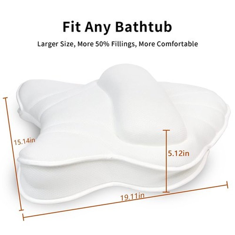 Poemland Extra Thick Large Bath Pillow with Neck,Back,Head Support for Bathtub, Spa, Soaking White(19''x15'')