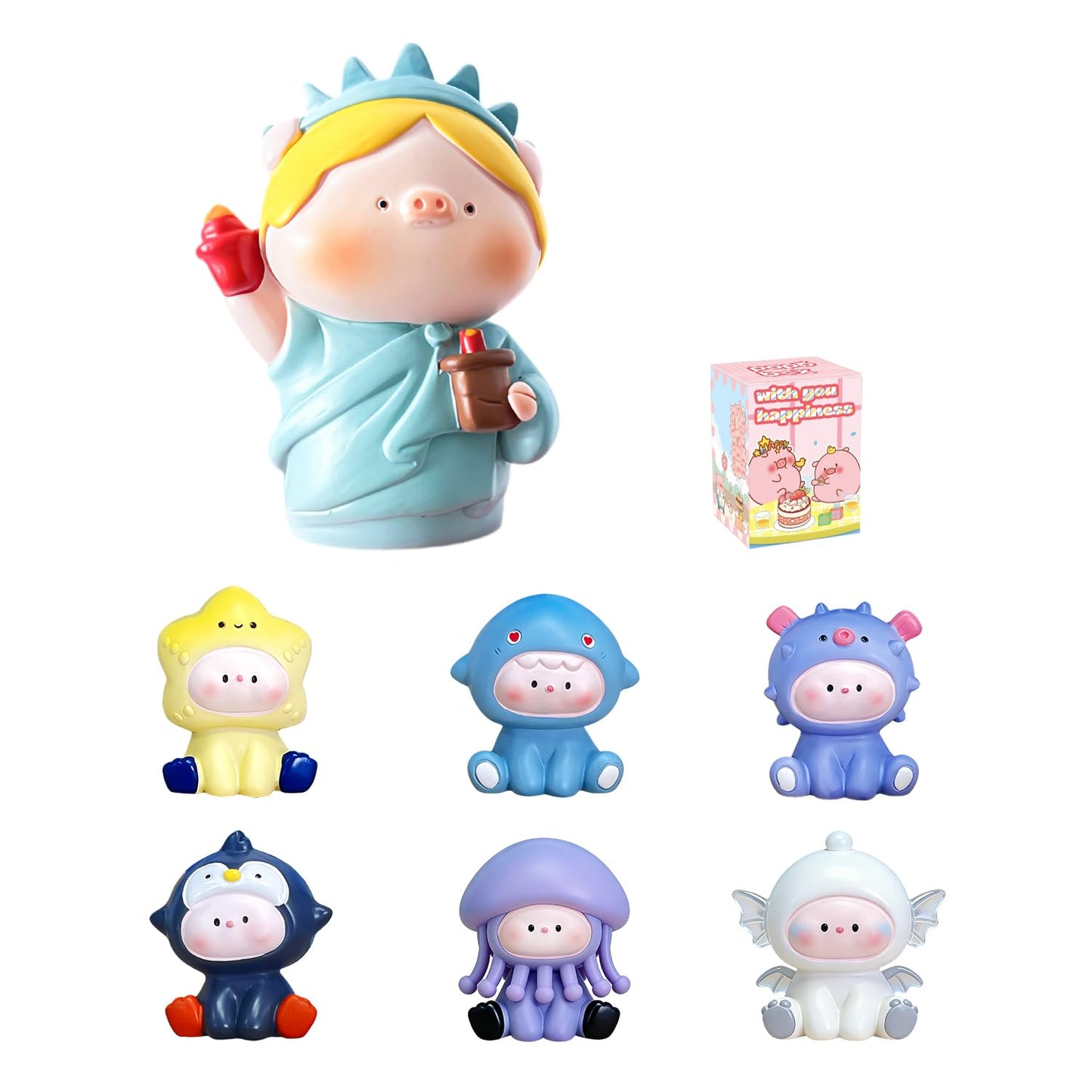 Popobox Ocean Free Roam Pig Series Blind Box Figures, Random Design Action Figures Collectible Toys for Birthday Gift, Home Decorations, Single Box