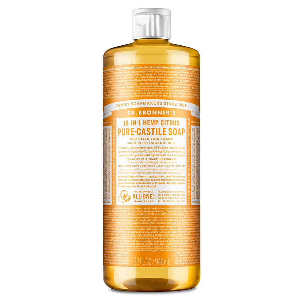 Dr. Bronner's Pure-Castile Liquid Soap - Citrus 32oz | Organic, Vegan, 18-in-1 Uses