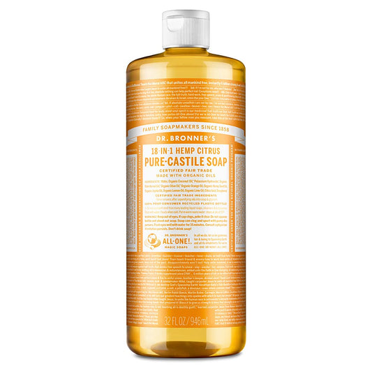 Dr. Bronner's Pure-Castile Liquid Soap - Citrus 32oz | Organic, Vegan, 18-in-1 Uses