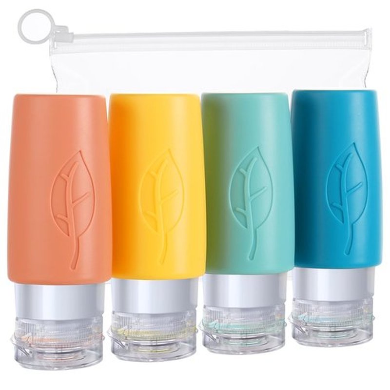 Vipop 4 Pack Travel Bottles for Toiletries,TSA Approved Silicone Travel size Toiletries,Leak Proof Travel Containers for Toiletries,Travel Bottles for Shampoo Conditioner Lotion (Leaf)