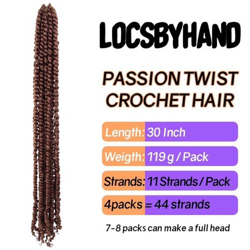 LOCSBYHAND 30 Inch Long Pre-looped/twisted Passion Twist Crochet Hair 4 Packs for Mixed-color Using (4 Packs, 30#/Medium Dark Brown)