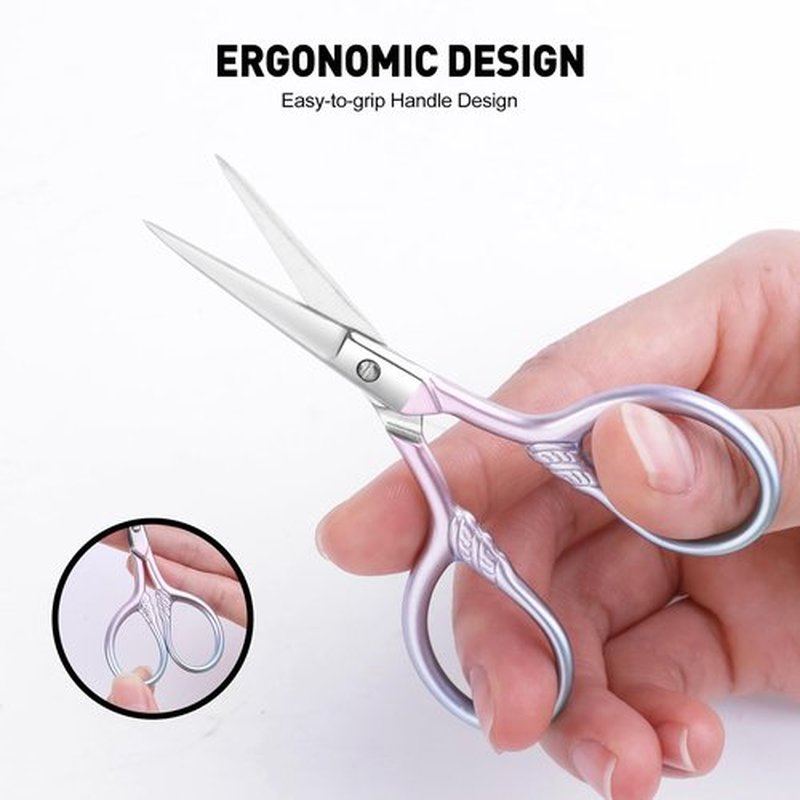 Lobodt Personal Care Professional Beauty Tools (pink) Small scissors Facial hair removal and ear, nose and eyebrow, beard trimming Stainless steel fine straight head scissors