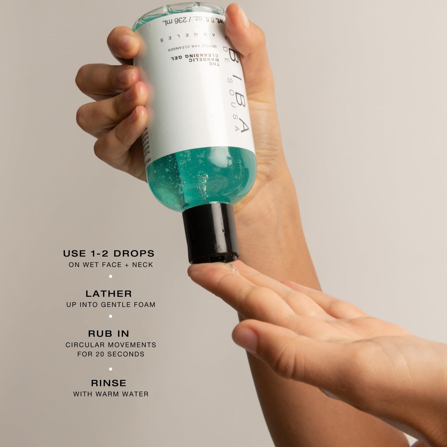Biba De Sousa, The Mandelic Cleansing Gel - Gentle, Sulfate-Free Foaming AHA and Mandelic Acid Skin Cleanser- Antioxidant Botanical Blend - For All Skin Types (8 ounce)